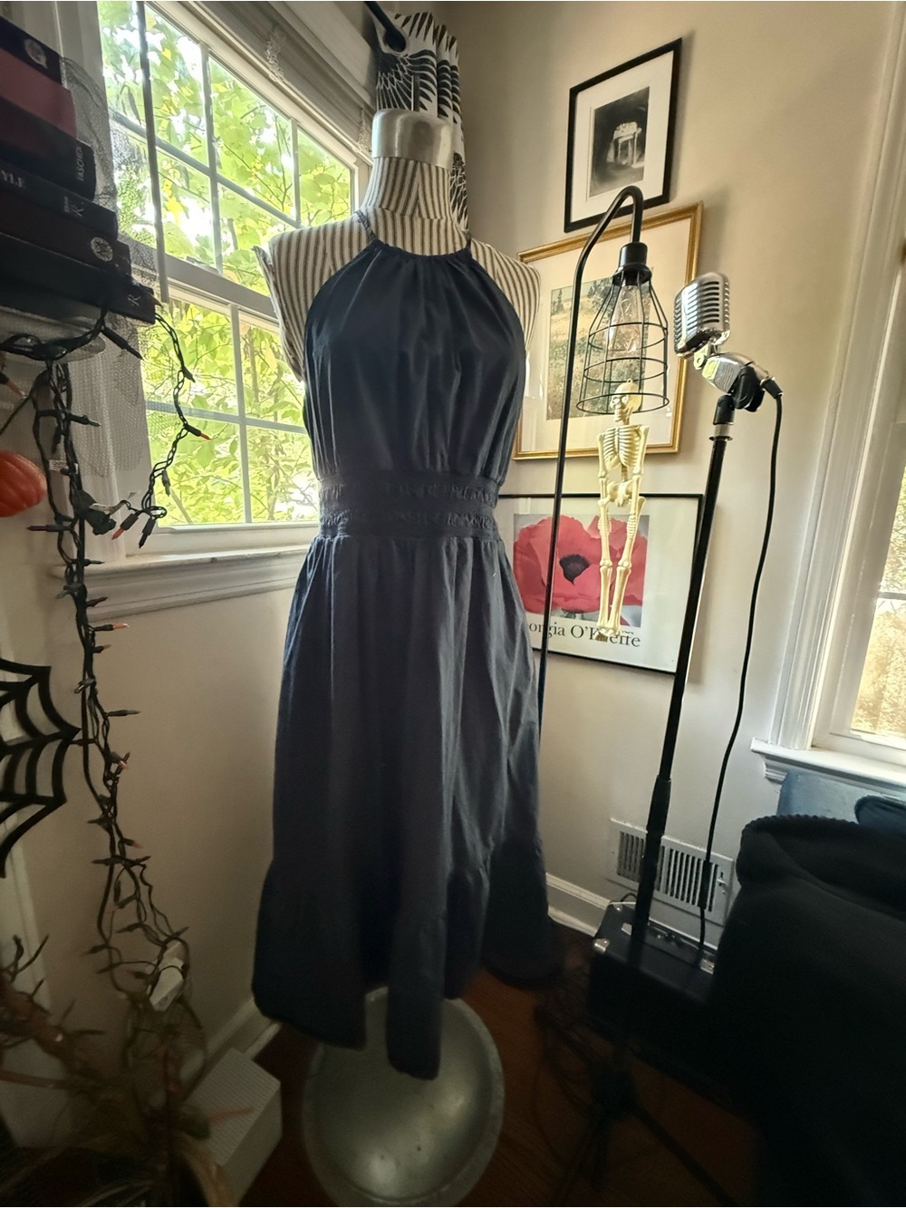 A New Day Navy Halter Midi Dress with Gathered Waist